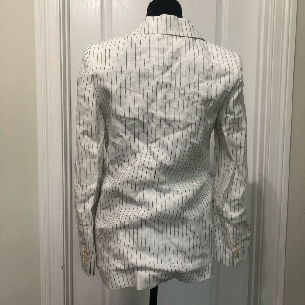Mango Americana 100Mauro Womens Size XS White Navy Pinstripe Linen Blazer New - Picture 4 of 9
